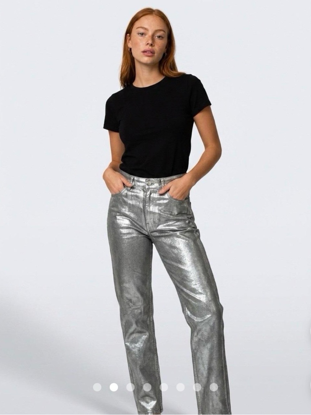 Mango women’s Straight Metallic Silver Jeans